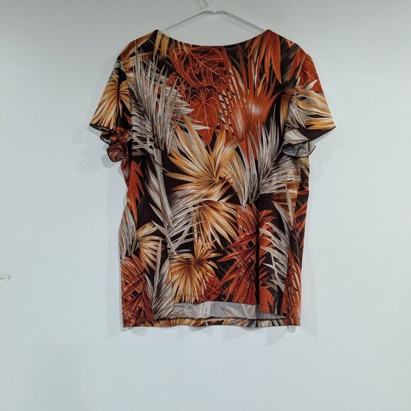 Initiatives Tropical Leaf Print Top Brown Rust Beige Size XL - Picture 4 of 4